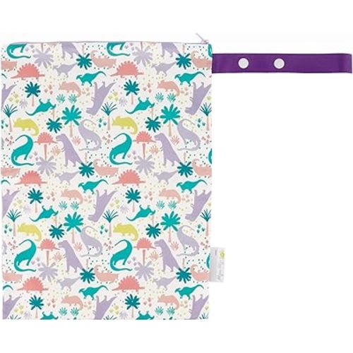 Itzy Ritzy Sealed Wet Bag with Handle – Wet Bag for Travel, Swimsuits, Cloth Diapers, Gym Clothes & Toiletries - Washable & Reusable with Water Resistant Lining - Measures 11” x 14” (Darling Dinos)