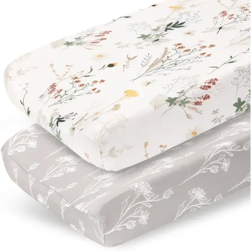 Pobibaby - 2 Pack Premium Changing Pad Cover - Ultra-Soft Jersey Knit, Stylish Floral Pattern, Safe and Snug for Baby (Wildflower)