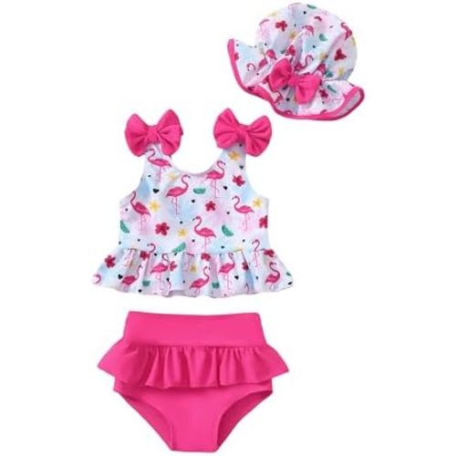 Mioglrie Baby Infant Swimsuit Girl Toddler Bathing Suit Girl Summer Beach Bikini Tankini Swimwear Hat 3-24 Months 2t-5t