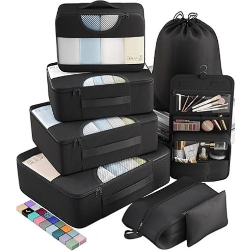 Veken 10 Set/8 Set Packing Cubes for Travel Essentials, Suitcase Organizer Bags in 4 Sizes, Carry-On Luggage Accessories with Large Laundry & Toiletry Bag, Must-Have for Airplane, Road Trip & Camping