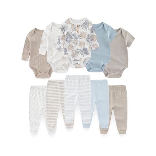 BIGBIGKISS Baby Boy Girl Clothes Outfits 10 Pack Cotton Baby Bodysuit and Pant Set 0-12 Months
