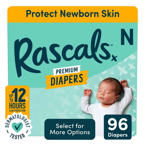 Rascals, Baby Diapers, 96 Ct, Newborn Size with Hydrolock Core‚Ñ¢