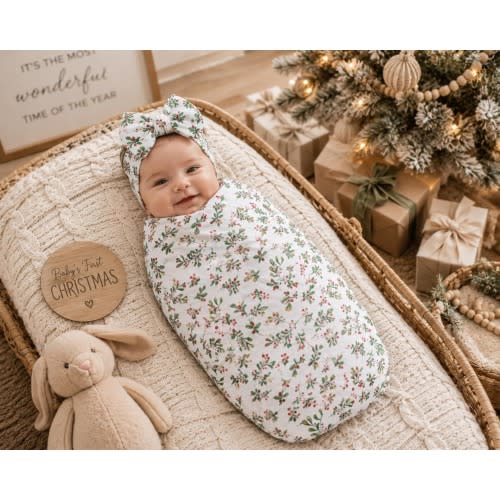 Christmas Mistletoe Baby Swaddle | First Holiday Newborn Blanket