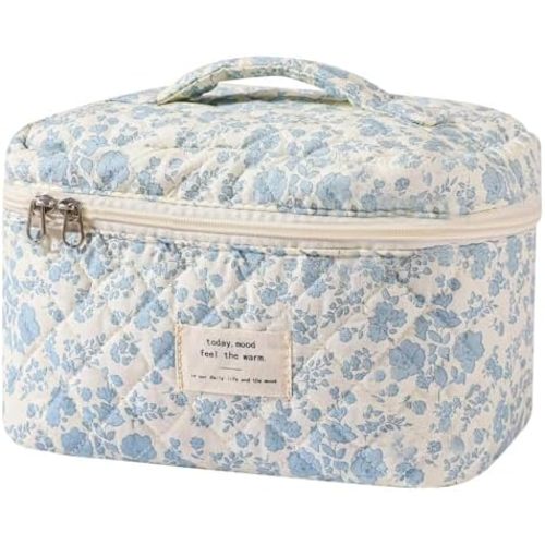 Gosect Large Makeup Bag, Cute Cosmetic Bag for Women Girls, Floral Coquette Aesthetic Toiletry Bag, Travel Make Up Organizer Bag (BDLH)