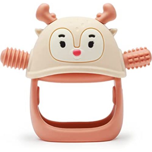 Smily Mia Reindeer Never Drop Hand Held Baby Teether for 3-6Months, Baby Teething Toys for Babies 0-6Months, Best Baby Boy Infant Chewing Toys for 6-12Months, Nude