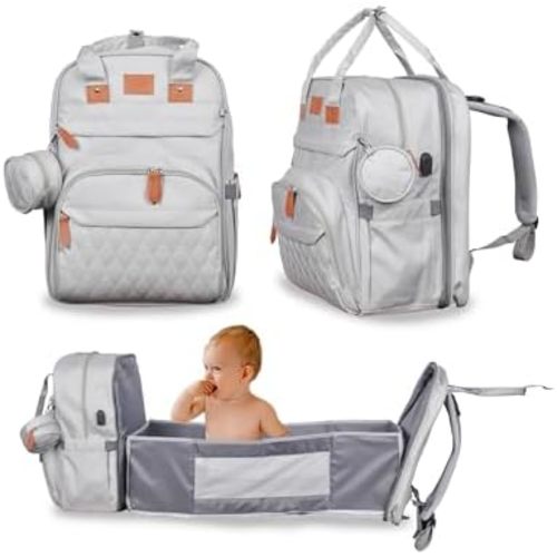 Baby Bags for Mom - High Capacity diaper bag with changing station, Easy Setup, Waterproof backpack diaper bag with changing pad. Gray Color
