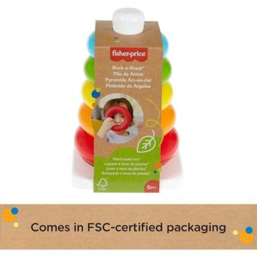 Fisher-Price Baby Stacking Toy Rock-A-Stack Rings with Roly-Poly Base, Made with Plant-Based Materials
