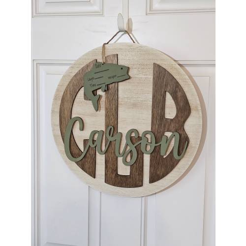 Fishing Theme Baby Door Hanger, Monogram Birth Stat Sign