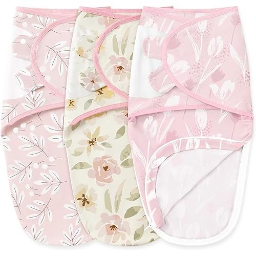 Baby Swaddles for Newborns with Zipper, 100% Cotton Newborn Swaddle Sack, 3 Pack Baby Swaddles 0-3 Months Swaddle Sleep Sack for Newborn Baby Boy Girl Pink Flower