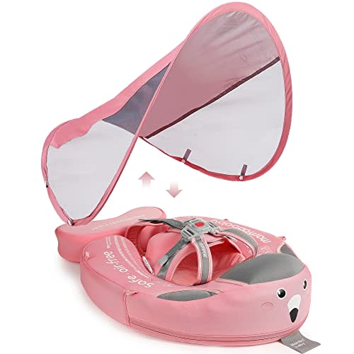 Mambobaby Float with Canopy and Tail – Baby Float with Canopy, New Upgraded Non-Inflatable Infant Swim Trainer, UPF+ Sun Canopy, Adjustable Safety Harness for Toddler Pool (Special Edition Pink)