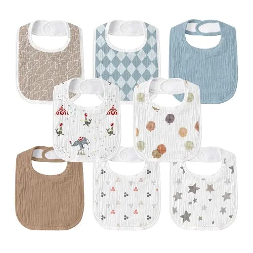 GLLQUEN BABY Muslin Drool Bibs for Boys Girls 8 Pack, Adjustable Baby Bibs for Drooling and Teething, Soft Cotton Baby Bandana Bib for Newborn Feeding Essentials (Circus)
