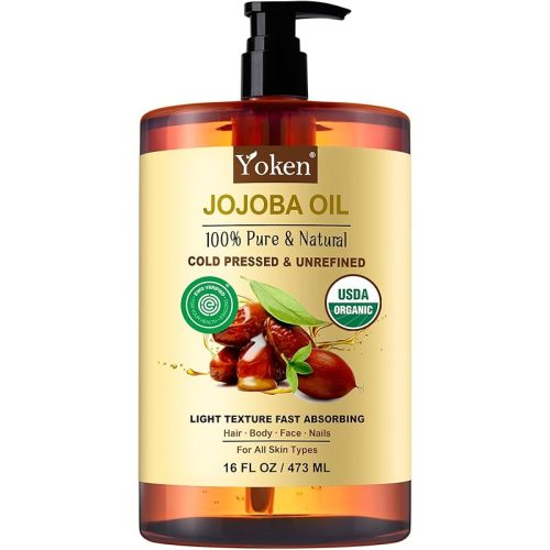 Pure Jojoba Oil Organic USDA Certified 16 fl oz, 100% Natural Jojoba Oil for Hair, Skin & Face, Cold Pressed Unrefined, Deeply Body Moisturizer Jojoba Carrier Oils for Essential oil Mixing