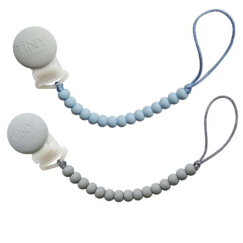 Tiny Teethers Designs, Signature Silicone Baby Beaded Pacifier Clip Teether, Lt. Gray & Pale Blue
