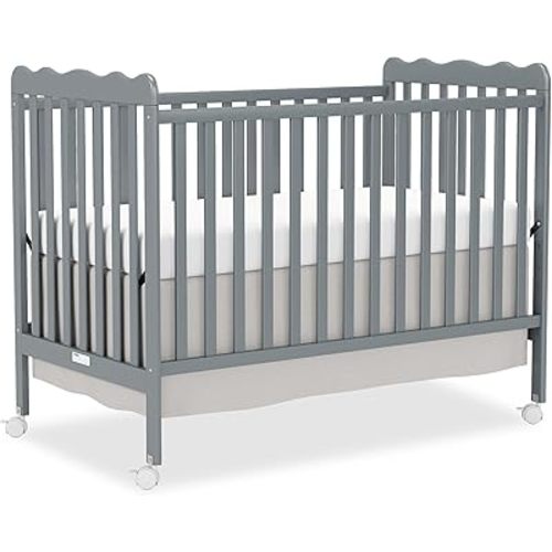 4 in 1 Convertible Baby Crib, Wooden Nursery Cribs Converts into Toddler Bed and Daybed, 3 Adjustable Base, Non-Toxic Finishes, Removable Wheels (Steel Grey)