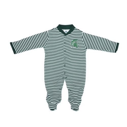 Michigan State Spartans Baby Green Striped Footed Loungewear One Piece Pajamas