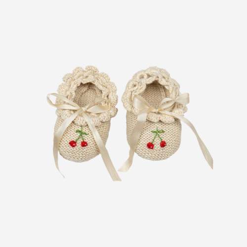Knitted Ballerina Baby Booties in Cherries