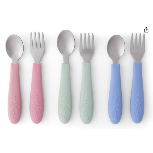 Babies/Toddler Stainless Steel Spoons + Forks with Silicone Handle