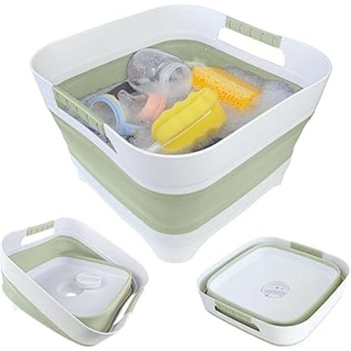 Wash Basin for Baby Bottles, Versatile Wash Tub for Kitchen, RV, Outdoor Camping Sink, Sturdy Bottle Tub Easy to Clean (Green)