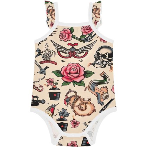 Qilmy Tattoo Print Baby Girls' Bodysuits, Cotton Baby Bodysuits for Boys Girls