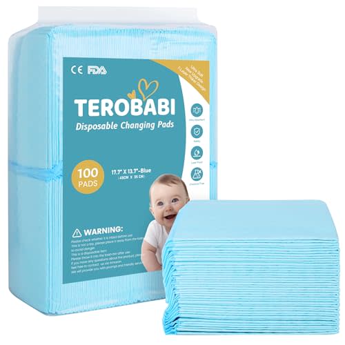 Disposable Changing Pads for Baby, 100 Pack 17.5"x13.5" Ultra Absorbency Diaper Changing Pad Liners, Baby Breathable Disposable Underpads Bed Pads Incontinence Pads, Leak-Proof Portable Baby Pads,Blue