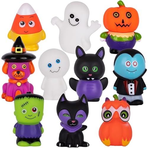ArtCreativity Assorted Halloween Rubber Characters for Kids, Pack of 10, Variety of Halloween Figures, Trick or Treat Supplies, Goodie Bag Fillers, Party Favors, Halloween Themed Bathtub Toys