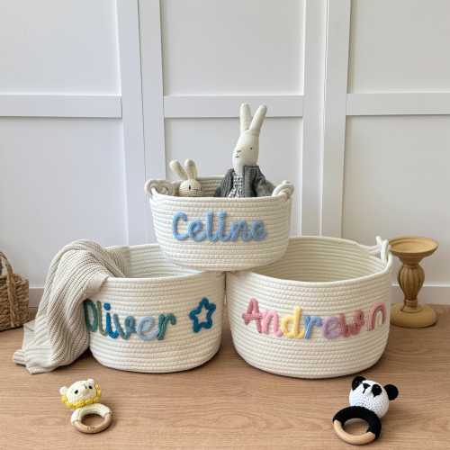 Personalized Baby Basket/ Handmade Baby Gift Basket/ Easter Basket/ Baby Shower Gift/ Newborn/ Custom Nursery Gift/ Rope Cotton Baby Basket