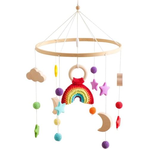Baby Crib Mobile | Baby Nursery Mobile for Baby Girls and Boys | Boho Nursery Decor | Detachable Crochet Rainbow Design Baby Mobile for Crib | Infant Bed Decoration Toy Hanging(Crochet Rainbow)
