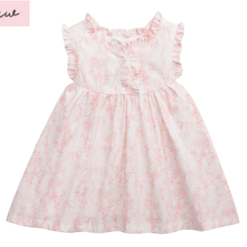 Pink Toile Baby Dress for 3-6M | Stylish Sleeveless Cotton Dress | Mud Pie