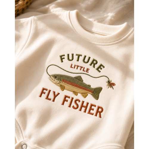 Future Little Fly Fisher Embroidered Romper, Fishing Baby Outfit, Outdoors Baby Gift, Newborn Coming Home Outfit, Baby Shower Gift