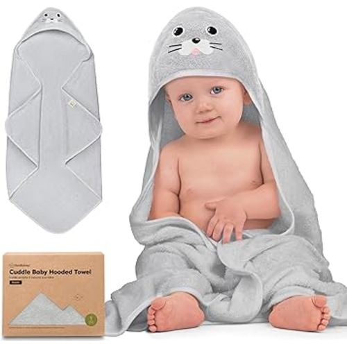 KeaBabies Hooded Baby Towel for Newborn - Viscose Derived from Bamboo Large Baby Bath Towels with Hood for Boys, Girls, Toddler, Extra Absorbent & Soft Newborn Bath Essentials (Seal, Regular)