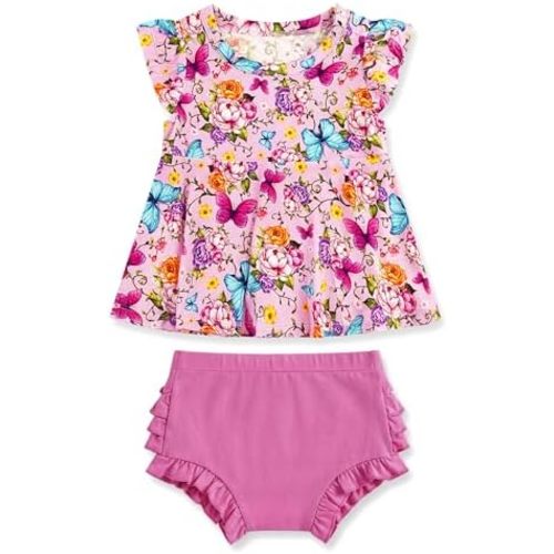 Bamboo Viscose Baby Girl Outfit Cap Sleeve Top with Bloomers 2 Piece Baby Girl Clothing Set