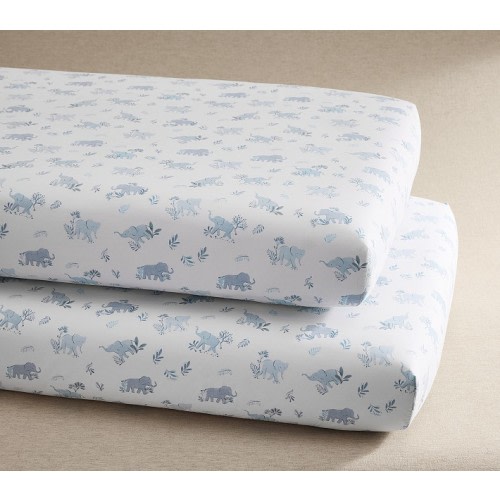Coastal Elephant Organic Cotton Crib Fitted Sheet