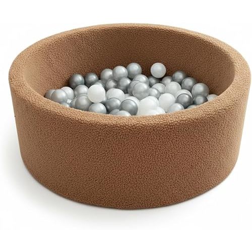 Foam Ball Pit for Toddlers - 36.5" x 13.2" Toddler Ball Pit (Includes 150 Balls),100% Cotton Cover & High-Resilience Memory Foam, Machine Washable, Foldable for Indoor/Outdoor (Brown)
