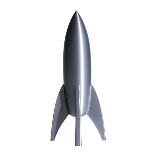 Decorative Retro Space Rocket Ship Model, Reflective Silver, Mid-Century Modern Style, Desktop Display (Small (6.5" Tall))