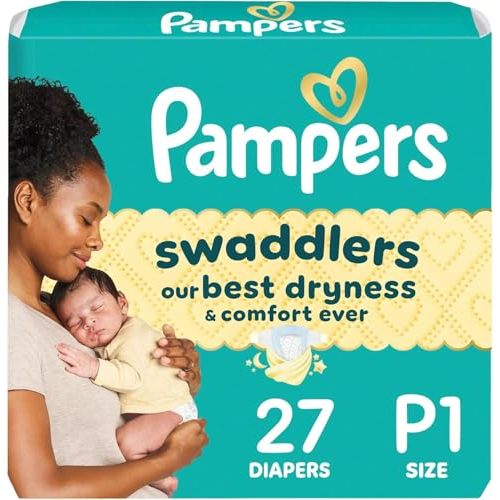 Pampers Baby Diapers - Swaddlers - Size P1, 27 Count, Ultra Absorbent Disposable Preemie Diaper