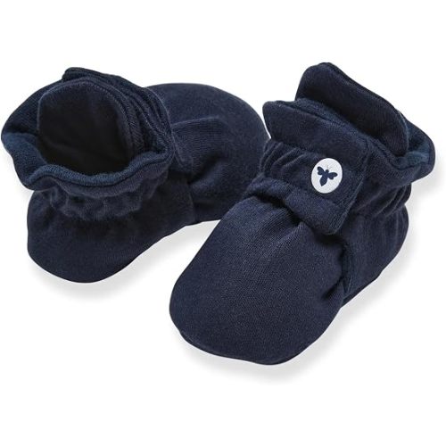 Burt’s Bees Baby Adjustable Baby Booties, 100% Organic Cotton, Easy On and Off Snap Boots, Snug Fit - Baby Essential