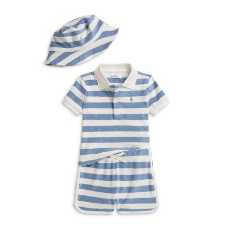 Boys' Striped Terry Polo Shirt, Short & Hat Set - Baby