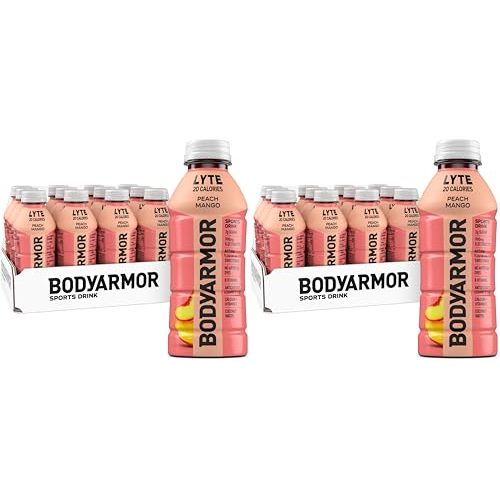 BODYARMOR LYTE, Peach Mango, Electrolyte Drink, 20 Calories, 16 Fl Oz Bottles, Coconut Water Sports Drink, Natural Flavor & B Vitamins, (Pack of 24)