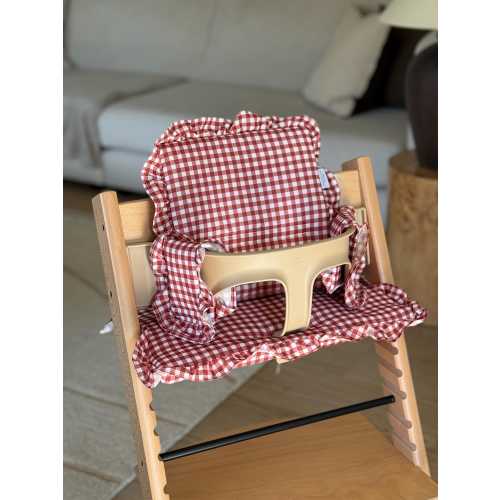 Berry Gingham Cushion For Stokke Tripp Trap | Ruffle Highchair Cushion