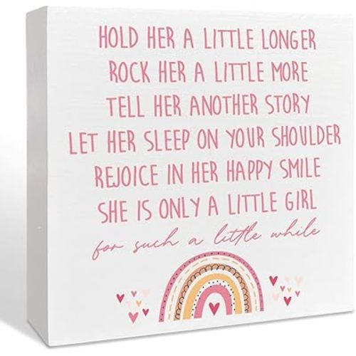 NKBINLILI Nursery Room Wooden Sign, Hold Her A Little Longer, Rustic, Light Blue, 5*5 Inches, Nursery Wall Plaque, Decorative Sign, Baby/Nursery