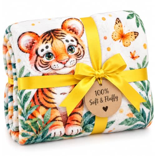 Baby Milestone Blanket for Boys and Girls- 40x50 Inch Soft Flannel Tiger Design – Includes Felt Milestone Markers & Ribbon – Photo Prop for Newborn Monthly Growth – Gift-Ready in Zipper Pouch