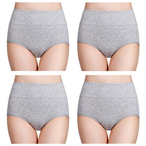 wirarpa Women's Cotton Underwear High Waisted Ladies Panties Full Coverage Briefs 4 Pack (Regular & Plus Size)
