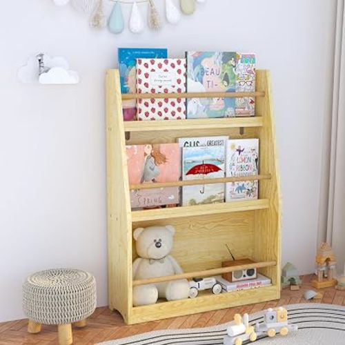 CASIRIS 3-Tier Kids Book Shelf — Compact MDF Kids Book Rack for Reading Corners, Bedrooms, Playrooms, Nurseries, Classrooms, and Homeschool Spaces (Natural)