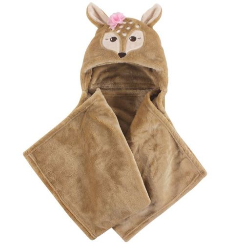 Hudson Baby Girls Hooded Animal Face Plush Blanket, Fawn, One Size