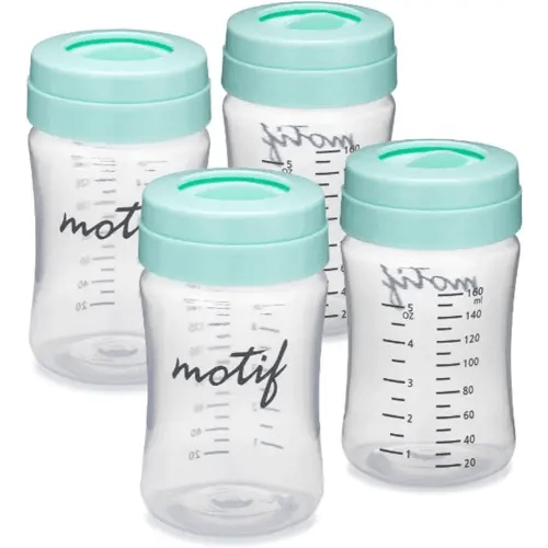 Motif Medical Breast Milk Storage Bottles for The Luna Breast Pump - Four 160mL Bottles for Breast Pump, with Sealing Discs - Milk Collection Containers