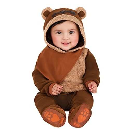 Star Wars Ewok Official Infant Halloween Costume - Premium Quality Minky Jumpsuit with Attached Hood and Non-Slip Booties