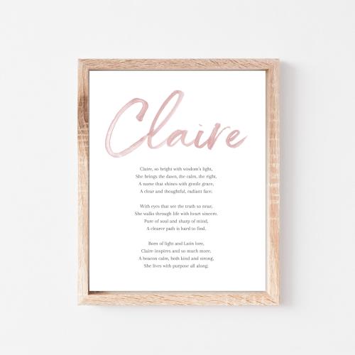 Claire Baby Name Meaning Poem Baby Names Nursery Sign Girl Names Printable Poem Instant Digital Downloads to put in nursery