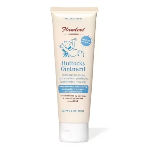 Flanders Buttocks Ointment Skin Protectant with Zinc Oxide for Diaper Rash Care and Moisture Barrier, 4 oz
