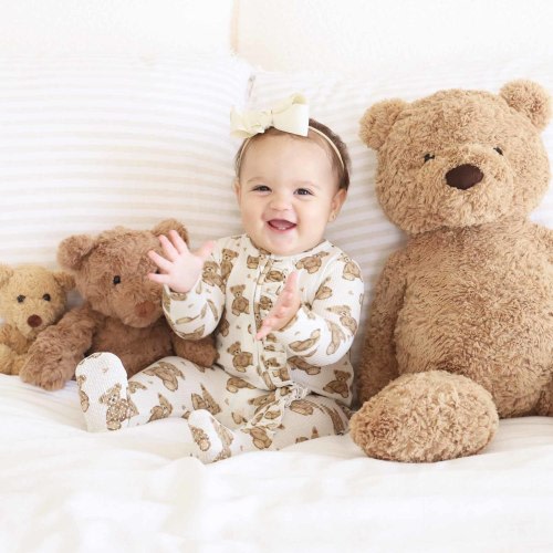 Beary Sweet Bamboo Waffle Zipper Ruffle Footie