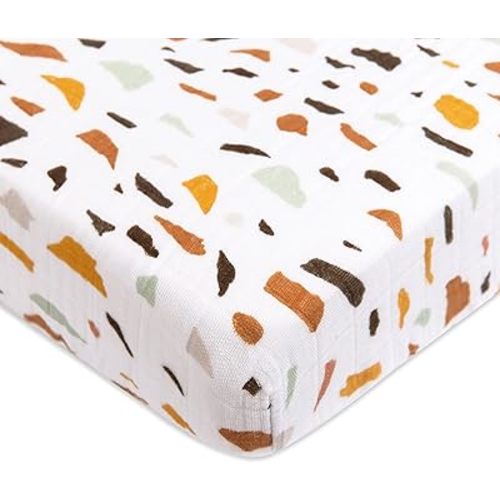 Babyletto 100% Organic Cotton Mini Crib Sheet, GOTS-Certified, Fitted 360°, Ultra-Soft and Breathable Muslin - Terrazzo